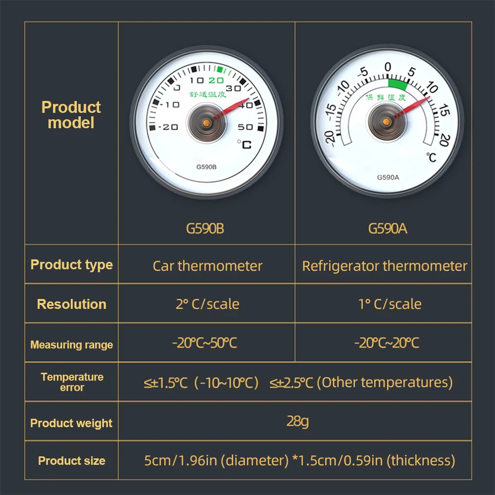 High Accuracy Self-adhesive Mini Car Thermometer Refrigerator Thermometer 50mm Dial Type Temperature Meter Gauge