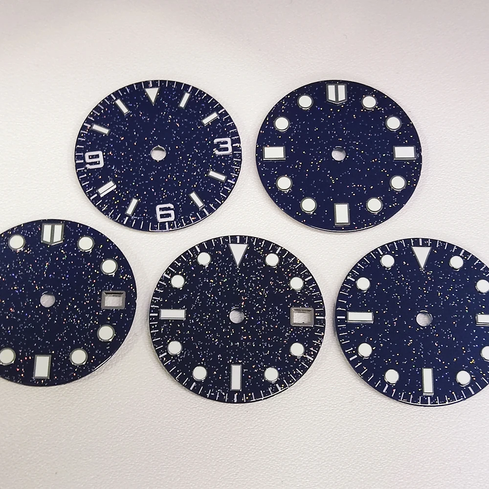 28.5mm nh35 Watch Dial Starry Sky Dial Sparkling Star Dial Blue Luminous fit NH35 NH36 Automatic Movement Customizable Logo