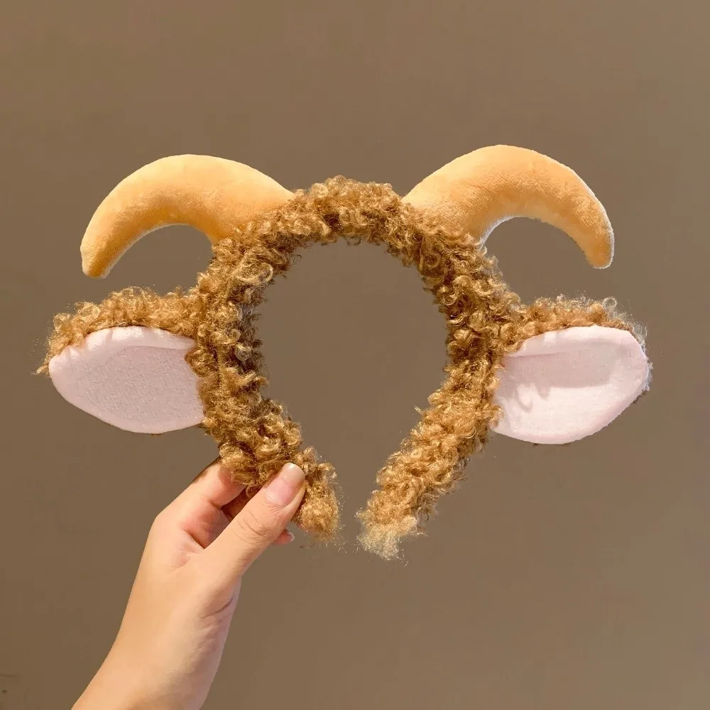 Furry Cute Sheep Horn Hair Band Sweet Goat Ears Headband Soft Creative Lamb Cosplay Tail Goat Year Costume