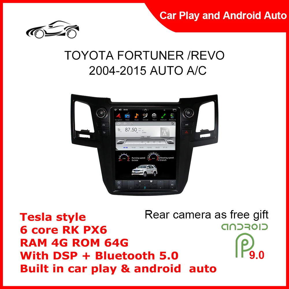 

CUSP DSP Carplay Tesla screen Android 12.1 inch Car Multmedia Player for TOYOTA Fortuner /Revo 2004-2015 AUTO A/C