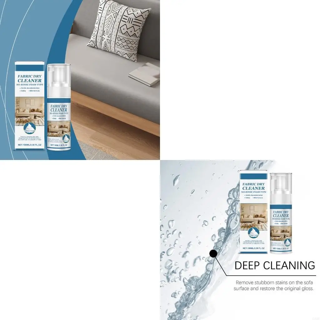 6XDF Fast Acting Fabric Cleaner Waterless Dry Cleaner No Water Needed 100ml Foam Formula Foam Based Cleaner for Home Use