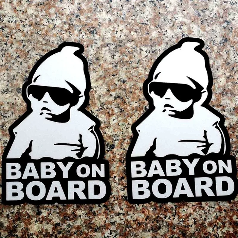 

1PC Creative BABY ON BOARD Rear Windshield Car Stickers Cool Rear Reflective Sunglasses Car Stickers Warning Decals Black Silver