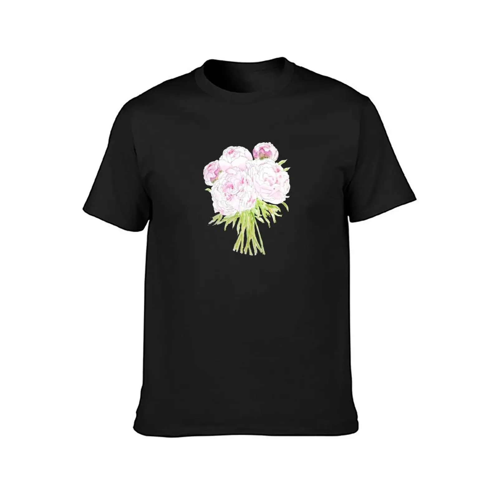 pink peony bouquet watercolor and ink T-Shirt anime clothes customs mens tall t shirts