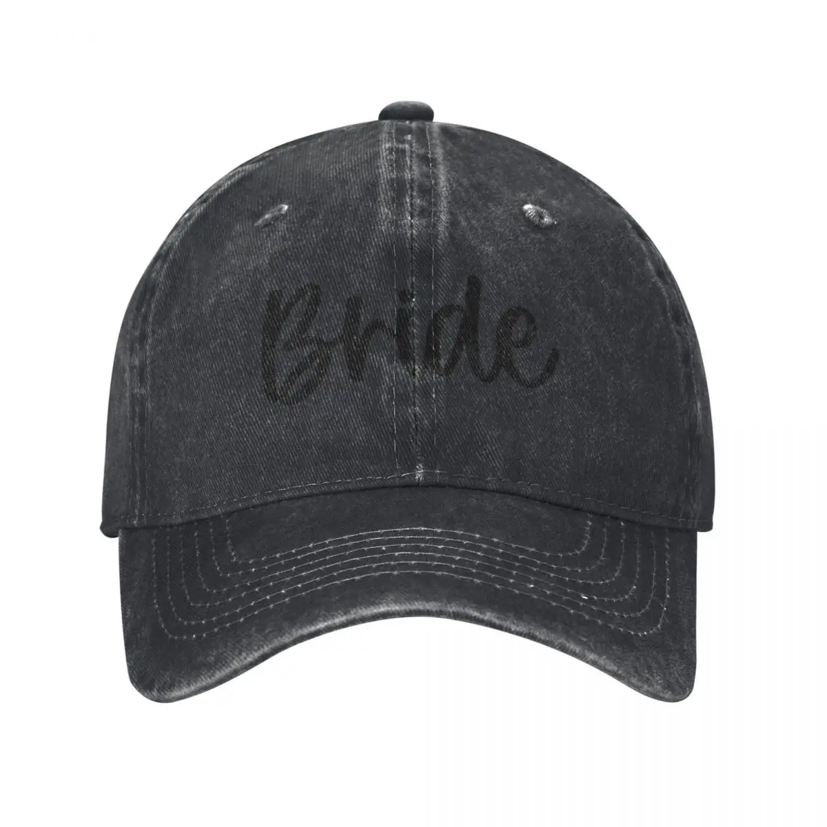 Bride Script Font Black & White Baseball Caps Vintage Denim Washed Headwear Unisex Style Outdoor Running Hats