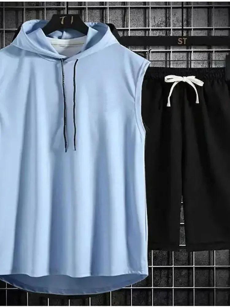 الرجال التعادل طوق مقنعين سترات بلا أكمام الذكور الصيف فضفاض الصلبة الهيب هوب تي شيرت بلايز