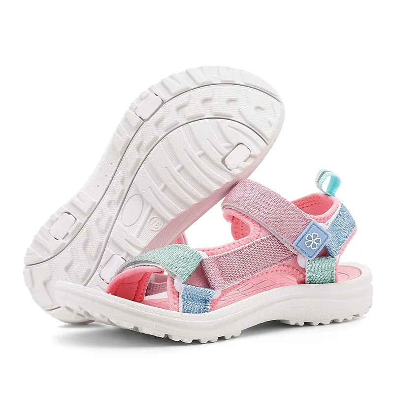 

Детские сандалии для девочек с ремешком на липучке и цветочным принтом, мягкая подошва, удобные, нескользящие, легкие, для маленьких детей.
