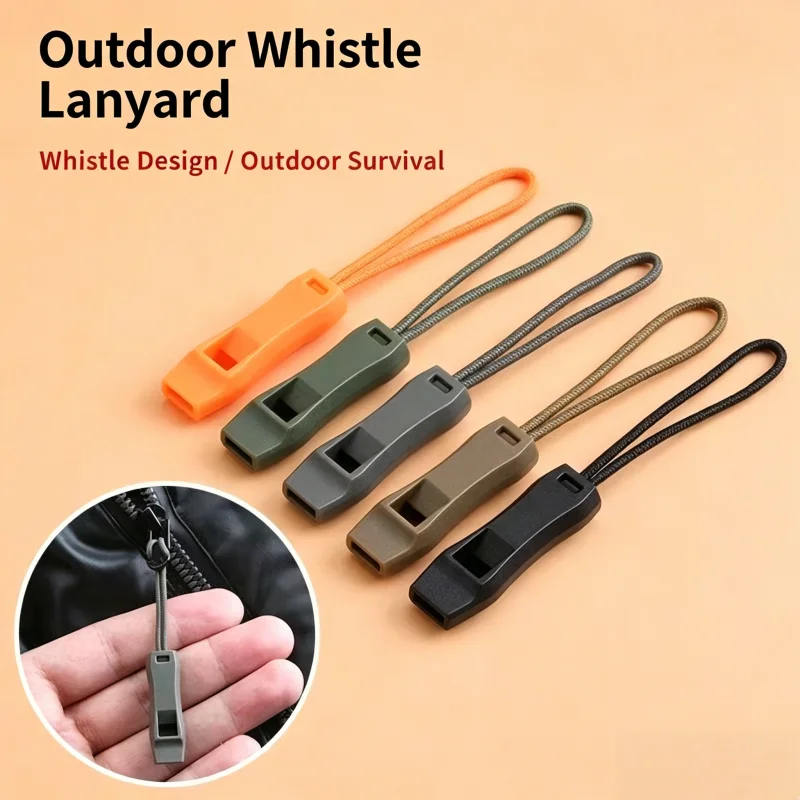 5pcs color mixing Outdoor lifesaving whistle rope emergency safety whistle rope camping hiking backpack jacket DIY zipper label