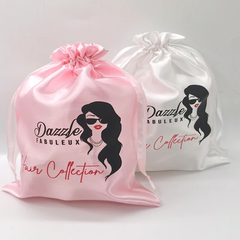 50pcs Drawstring Wig Bags For Hair Satin Wig Bags Custom Logo 25*35cm Tassel Drawstring Bundles Silk Hair Bags Storage Hair Tool