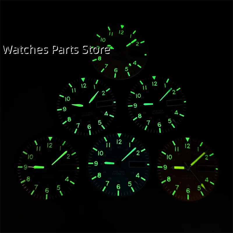 BLIGER 29mm NH36 Pilot Watch Dial With Hand Set Black Blue White Yellow Dial C3Green Luminous Fit NH35 NH36 Movement Watch Parts
