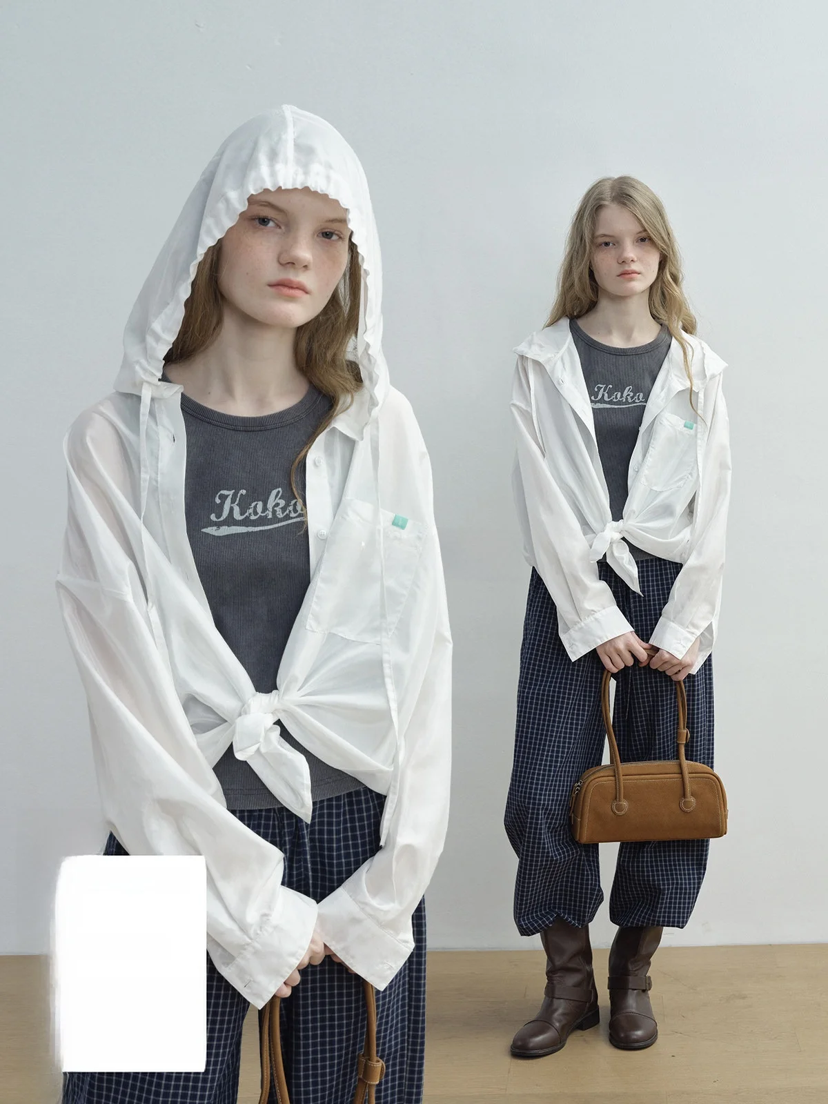 

Kokoasoko Women's White Long Sleeve Hooded Shirt Jacket Lightweight Loose Top Spring Summer New Style Casual Polyester Fiber