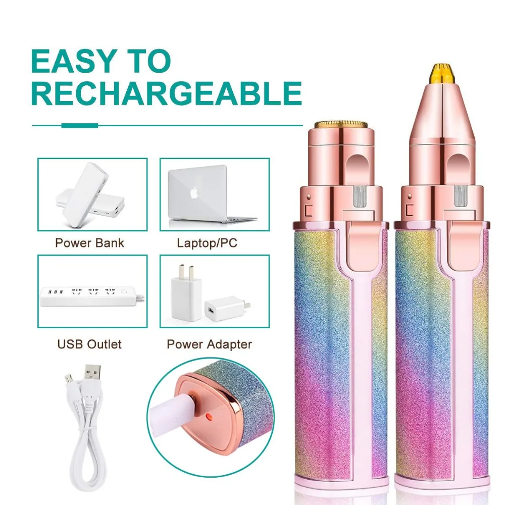 Rasoir de sourcils électrique pour femmes 2 en 1, épilation faciale et rasoir à sourcils, rasoir indolore pour le visage et le corps