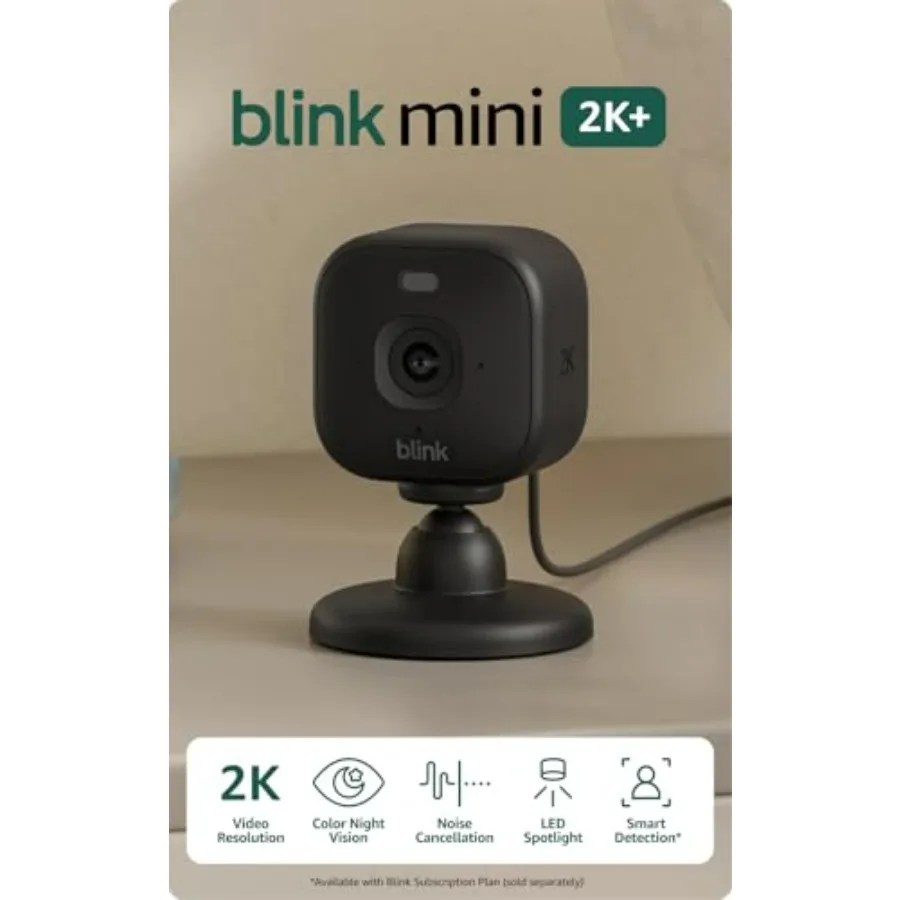Blink Mini K+ newest model Plug-in Home and Pet Indoor Security with K video resolution, night vision, enhanced audio, motion d