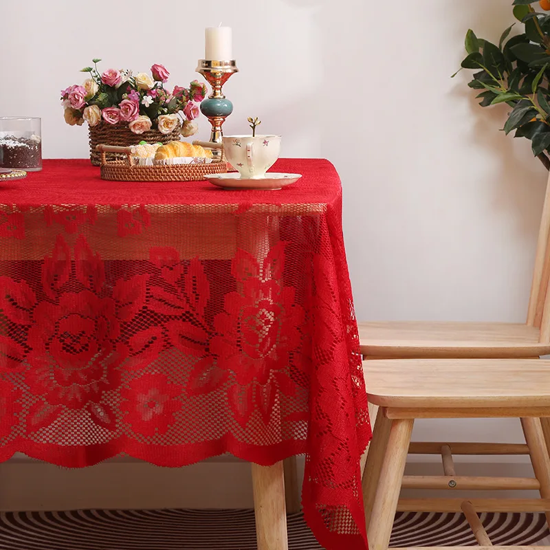 Taplak meja renda taplak meja Retro taplak meja persegi panjang putih biru merah taplak meja dekorasi pesta pernikahan kain piknik kain latar belakang
