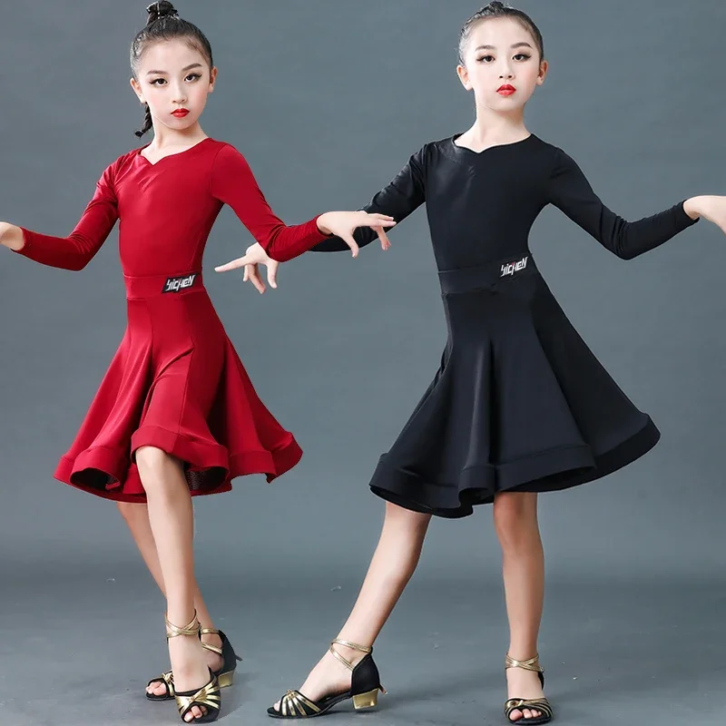 Costume da ballo latino per bambini abbigliamento da competizione Standard professionale per bambini gonna a dondolo abbigliamento da tavola per ragazze