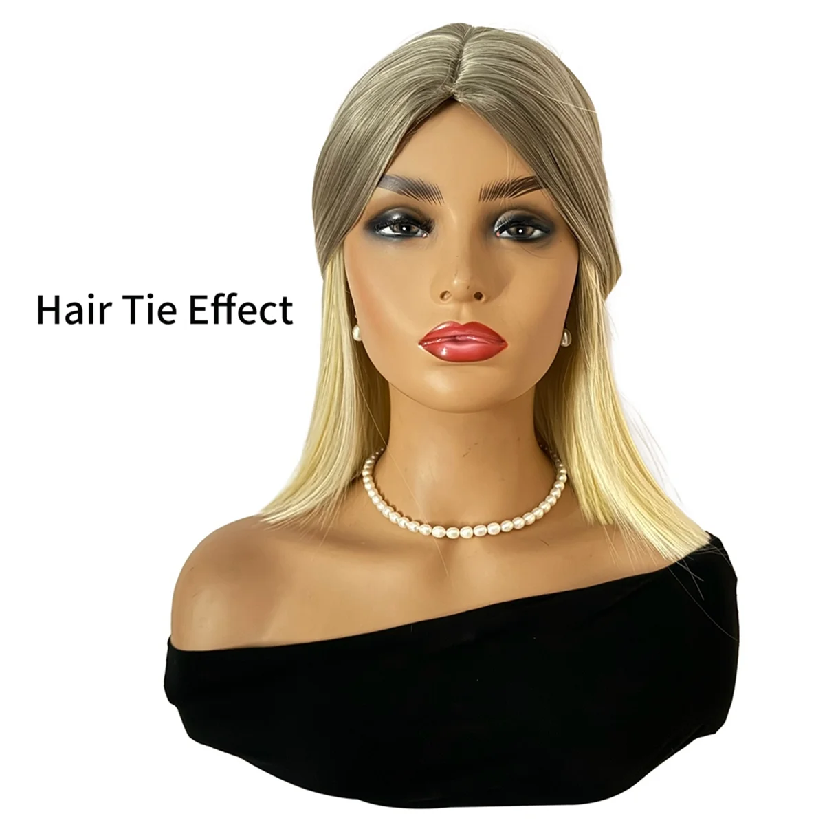 Europe Wig Woman Chemical Fiber Medium-Length Straight Hair Wig Covering Blonde Elegant Wig