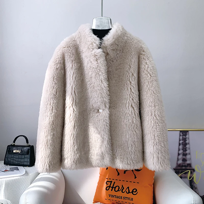 

Women Girl Warm Sheep Shearling Coat Female Lamb Wool Fur Winter Parka Fashion Jacket Overcoat JT3199