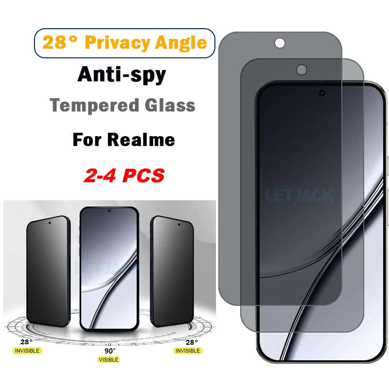 

2-4Piece Privacy Anti-spy Tempered Glass for Realme Neo7 GT5 GT3 GT2 GT Master Screen Protector for Realme 6 7 8 Pro Note 50 60