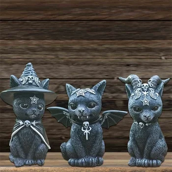 Garden Decoration Witch Succubus Demon Cat Sculpture Kitten Resin Yard Home Ornament Outdoor Magic Craft Gothic Cat Hallowe 1