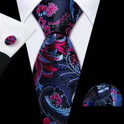Blue Red Black Mens Silk Tie With Pocket Square Cufflinks Set Novelty Paisley Necktie For Male Formal Casual Party Barry.Wang