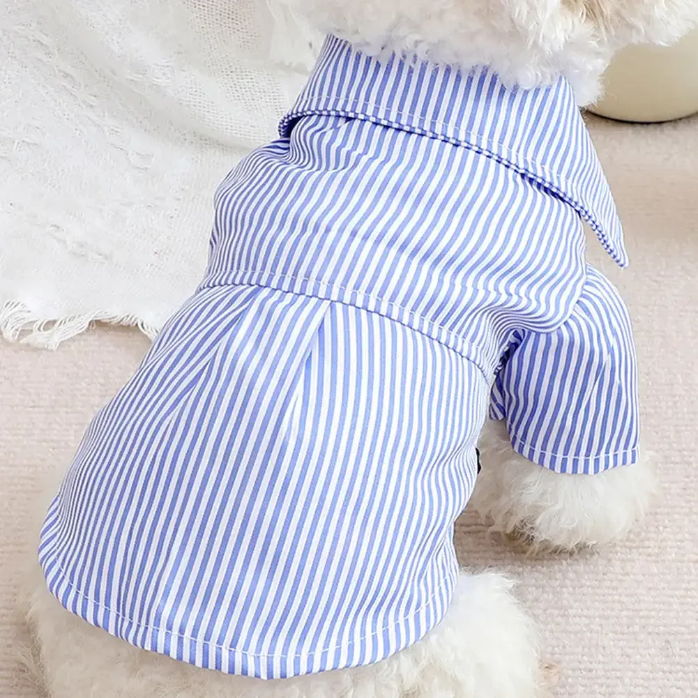 2024 Pet Dogs Clothing Cat Clothes Bowknot Striped Shirts for Small Thin Summer Blue Fashion Boy Girl Chihuahua Pet Products