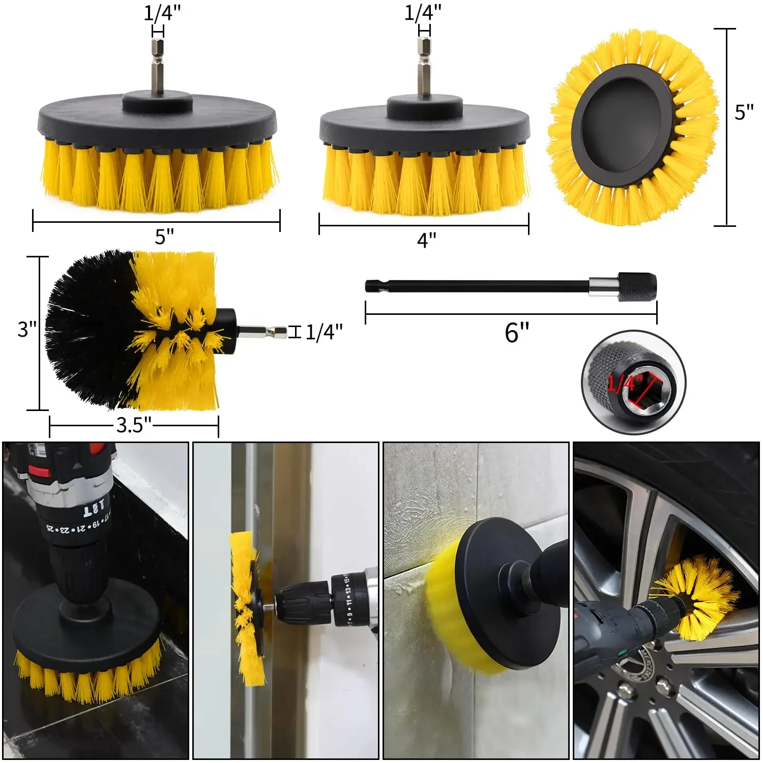 5/6/7/9 Pcs Cleaning Brush Attachment Set Power Scrubber Brush with 1/4“ Extend Long Drill Scrub Brush for Cleaning Shower