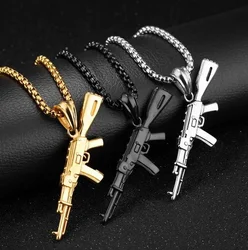 Fashion Cool Ak47 Gun Pendant Necklace European Hip Hop Jewelry Stainless Steel Gold Silver Color Long Chain Dropshipping