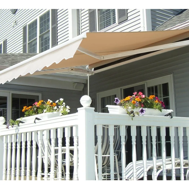 

12'x10'Patio Awning Retractable,Fully Assembled Manual Commercial Grade-Quality 100%280G Ployester Window Door Sunshade Shelter