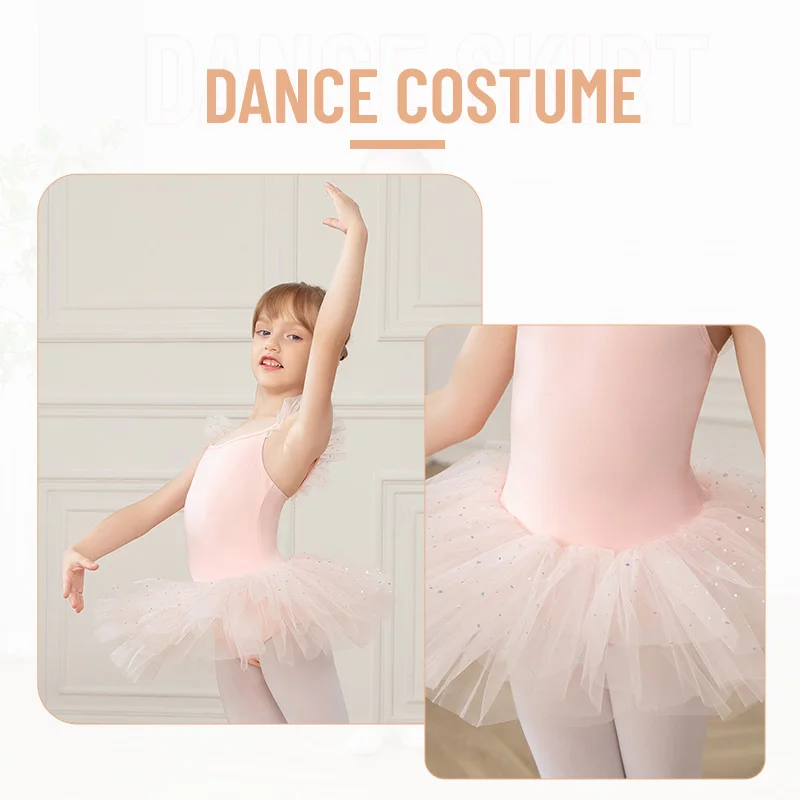 Robe Tutu de Ballet pour filles, justaucorps de Ballet pour enfants, vêtements de danse avec jupe, vêtements de danse de gymnastique, vêtements de ballerine à manches courtes