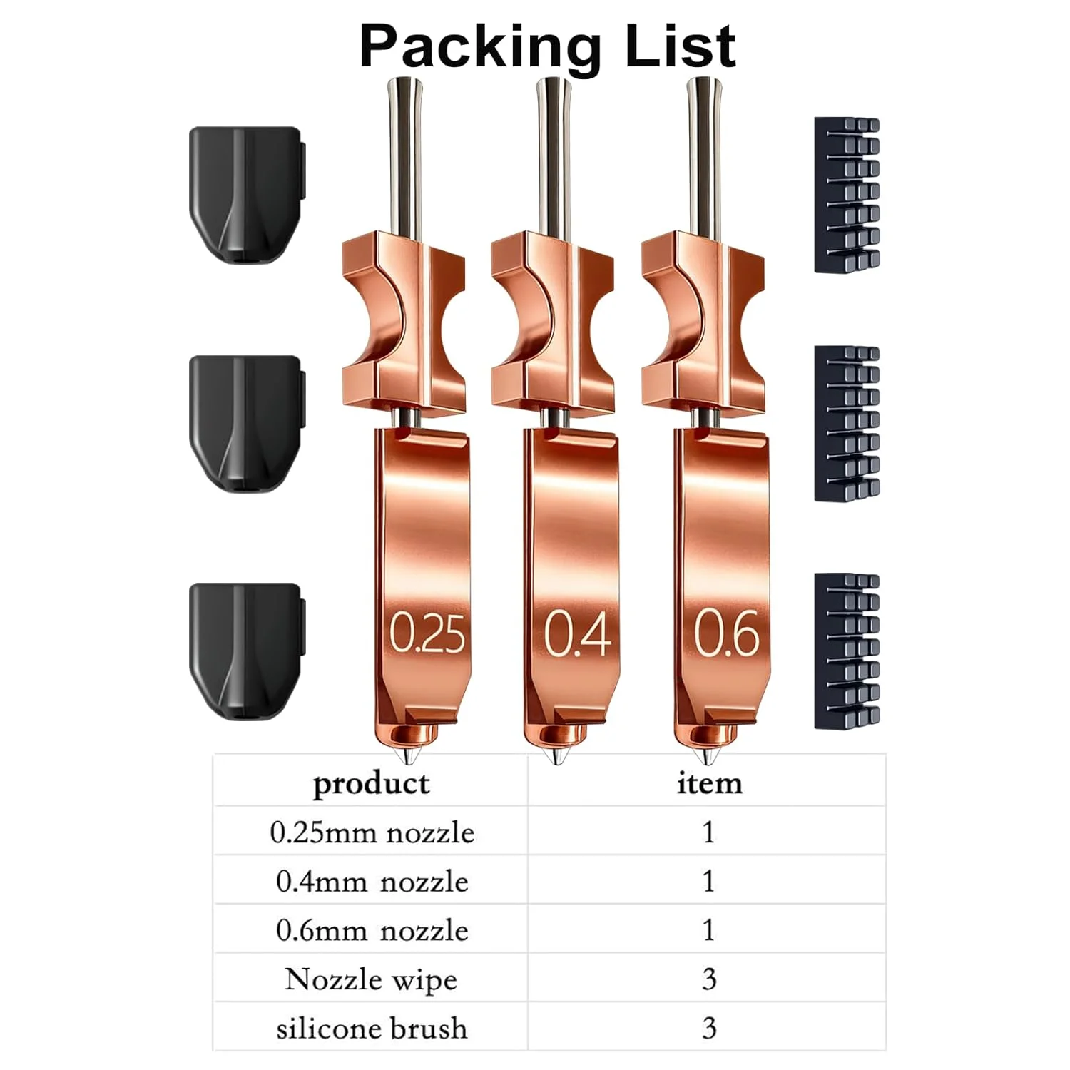 3Pcs Upgraded Flashforge AD5X Hotend Kit, 0.25‑0.4‑0.6mm High‑Flow High‑Speed Nozzles W/ Silicone Covers & Cleaning Brushes