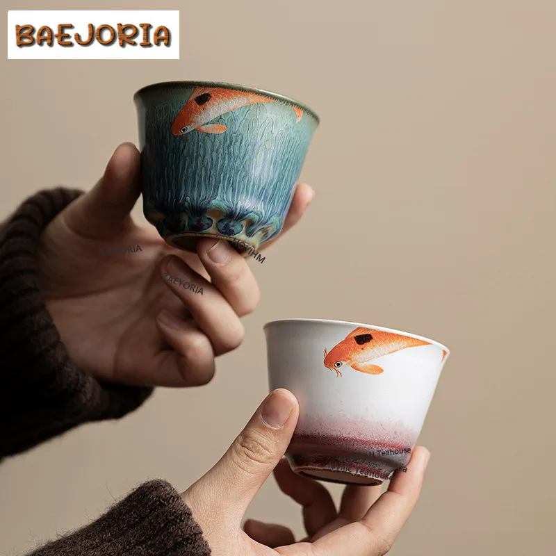 BAEJORIA 4pc/lot 110ml More Than Mid Fish Ceramic Teacup Tea Bowl Tea Cup Set Tea-tasting Smelling Cup Jianzhan Master Cups Tea