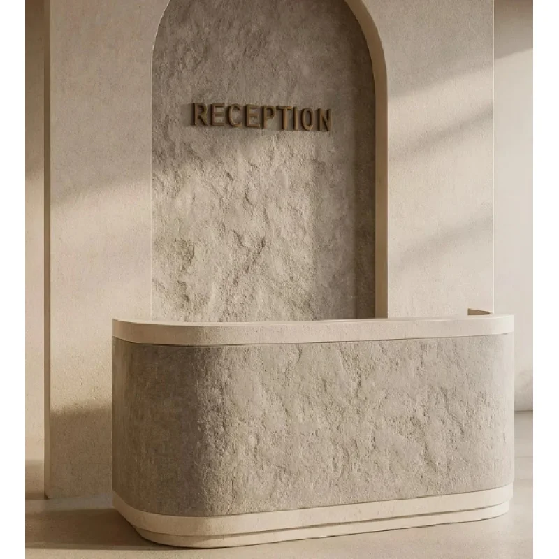 custom.Luxury Jewelry Custom Stone Texture Display Counter with LED Lighting Durable Design Modern Retail Front Desk