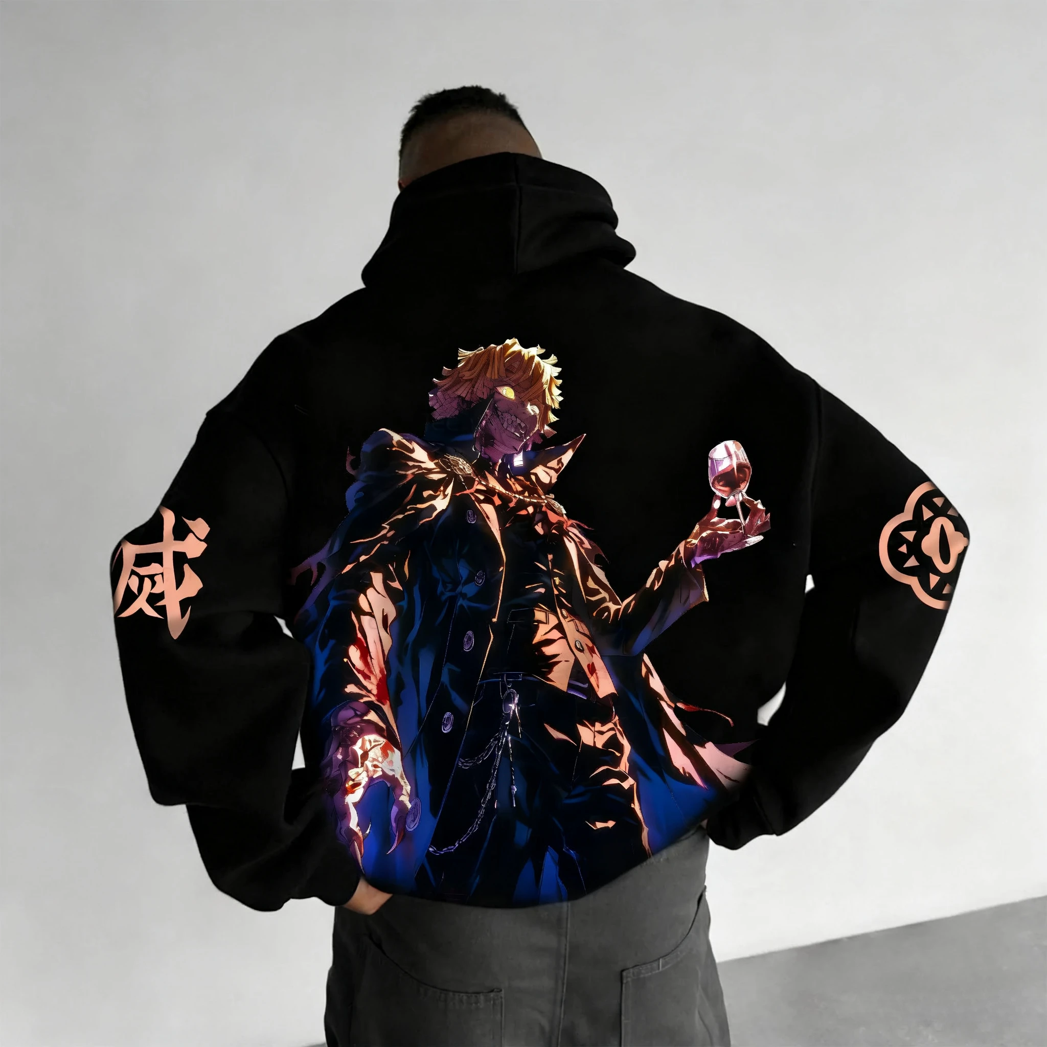 Demon slayer halloween hoodie 2025 outono/inverno masculino novo agatsuma zenitsu horror anime impresso casual solto pai criança topo