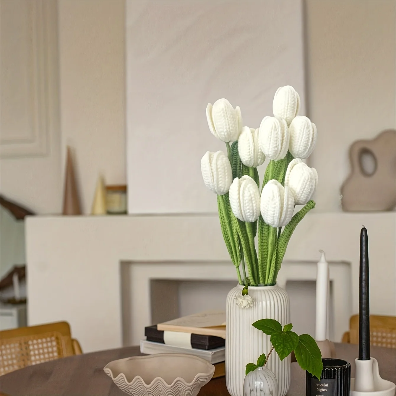 4pcs hand crocheted tulips - Multicolor selection simulated flowers durable yarn home office wedding decoration, Mother's Day Va