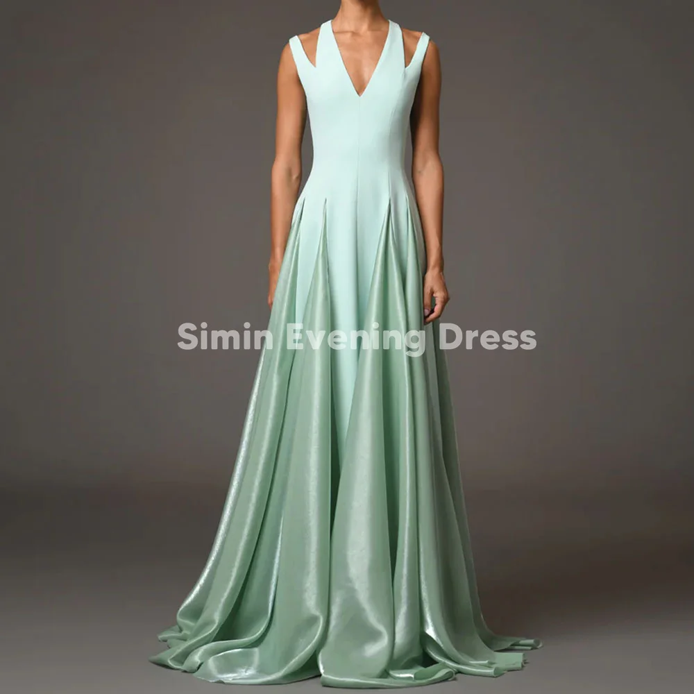 

Simin Crepe V Neck A Line Mermaid Saudi Fashion Evening Dress With Sleeveless Floor-Length Formal Elegant Dresses for Women 2025
