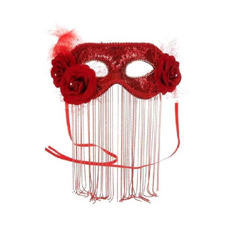 

Red Feather Mask for Adult, Full Face, Fun Makeup Ball, Live Broadcast Sexy Princess, Ancient Style, Tassel Party Eye Mask