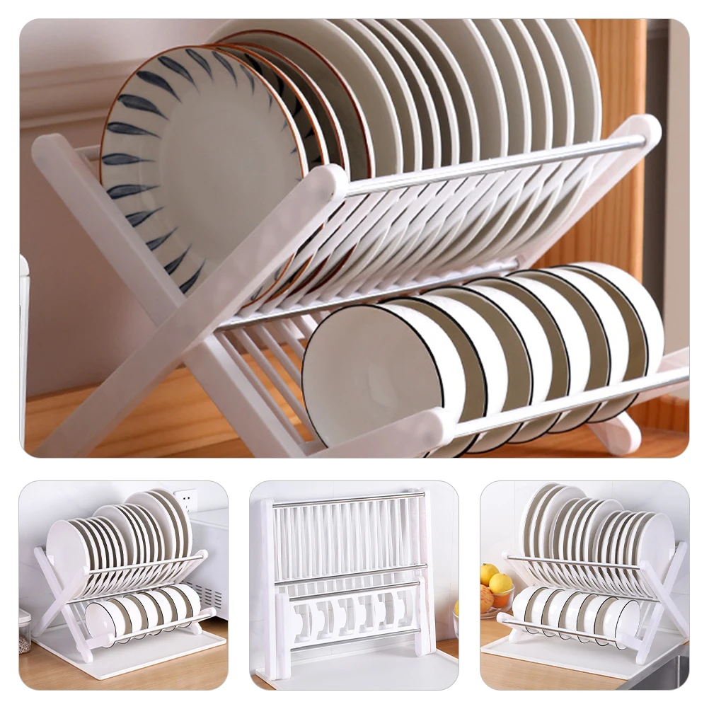 Foldable Kitchen Dish Drainer Dish Drying Large Capacity Bowl Storage White Counter Dishes Rack For Kitchen Drainage Practical