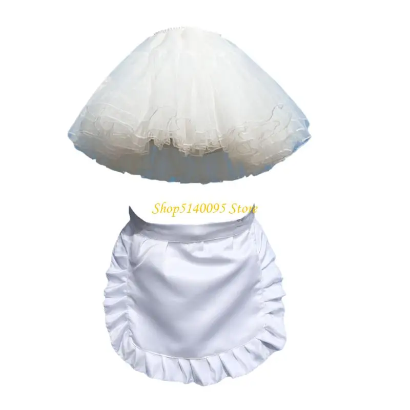 

DXAE Ruffle Maid Waitress Aprons A-line Hoopless Petticoat Crinoline Underskirt Slips Lolitas Maid Fancy Dressing Cosplay