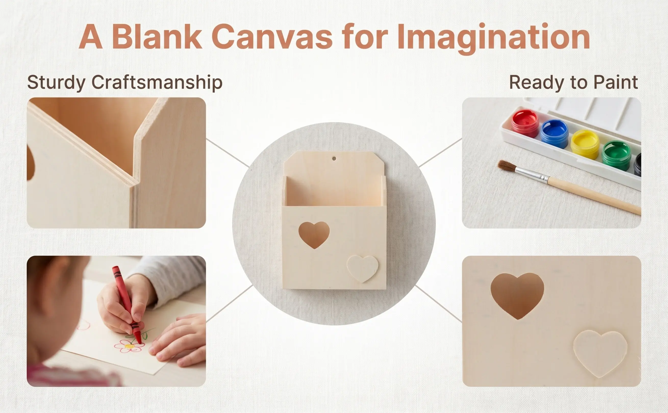 2Pcs DIY Wooden Love Envelope Box Cartoon Photo Frame Craft Storage Box Classroom Mailbox Keepsake Coin Bank Organizer