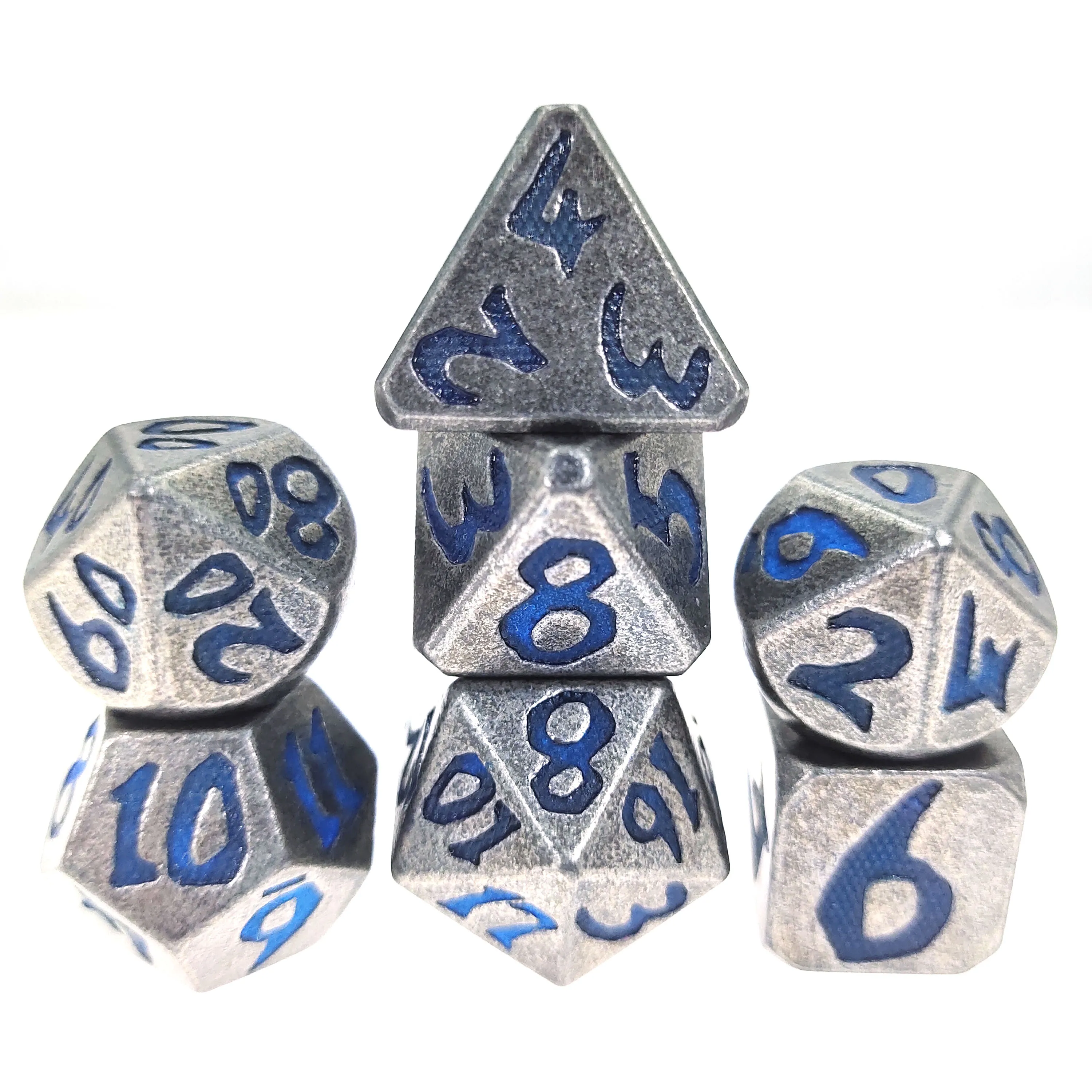 

7Pcs Red Blue Green DND Metal Dice Set Night Light Multi-sided Polyhedral Solid Dice for D&D Game Role Playing Board Table RPG