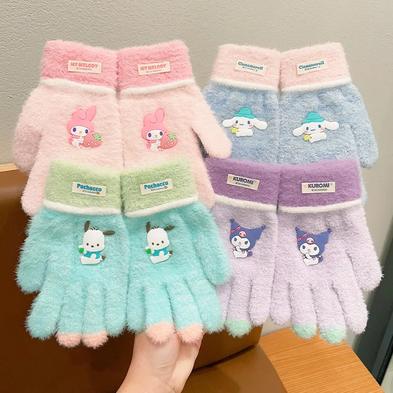 

3-12years for Hellokitty Gloves Cartoon Kuromi Warm Children Toddler Knitted Gloves Outdoor Keep Warm Gloves Girl Christmas Gift