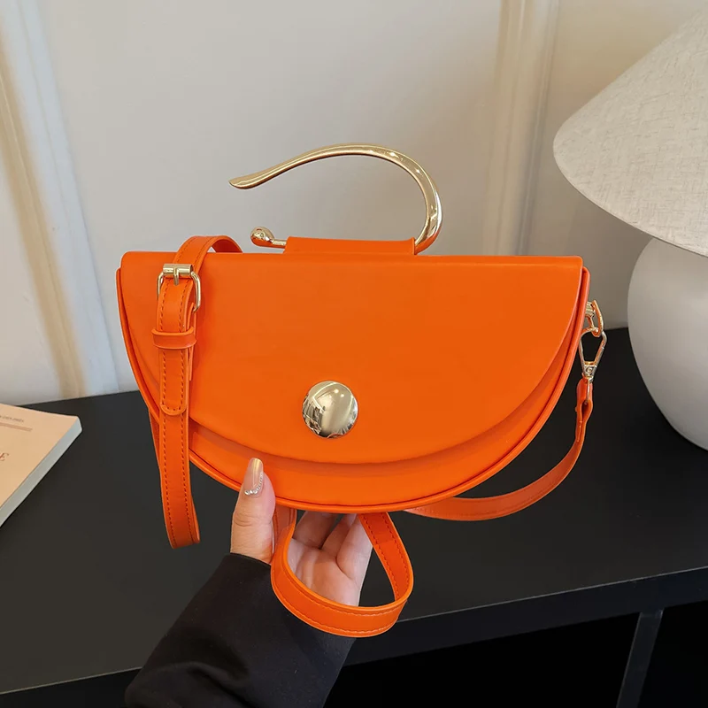 

Orange Pu Leather Bag Small Handbag For Women Designer Small Saddle Crossbody Bag Pure Pu Leather Tote Luxury Evening Clutch Bag