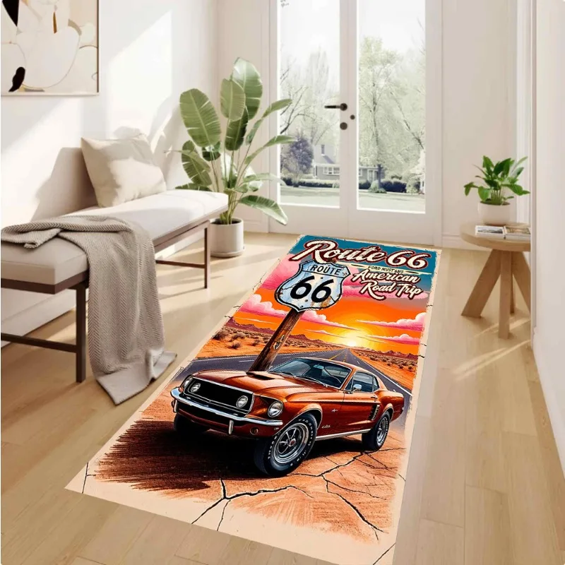 1pc Route 66 Runner Rug Long Carpet Hallway Rug Kitchen Carpet Hotel Floor Mat Bedroom Carpet Home Decor Living Room Carpet