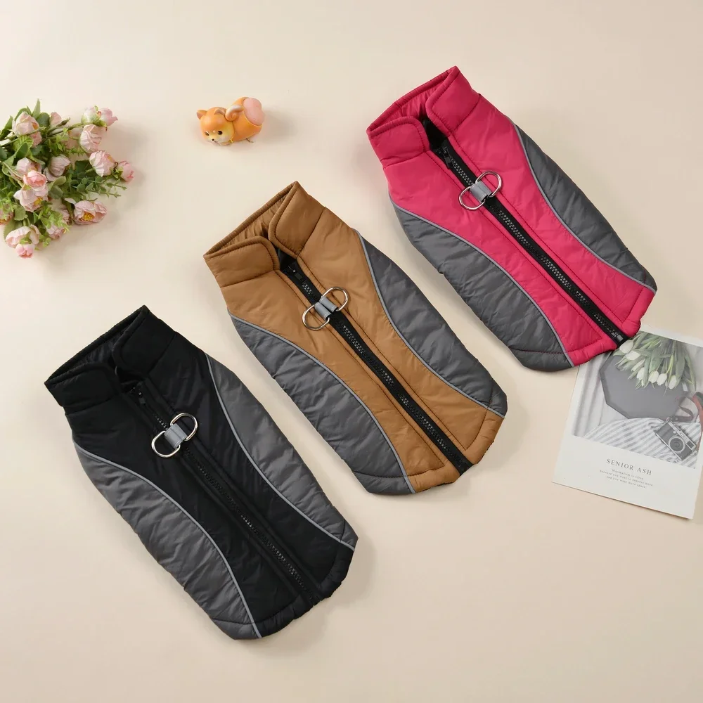 Warm Pet Dog Clothes Warm Waterproof Puppy Jacket For Small Medium Dogs Cats Reflective Elastic Vest Coat With D-ring Chihuahua