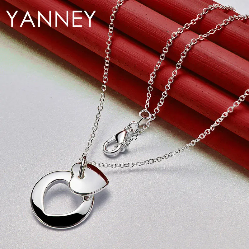 

Fine 925 Sterling Silver 16-30 Inches 20MM Simple Heart Necklace For Fashion Women Men Charm Party Gift Jewelry