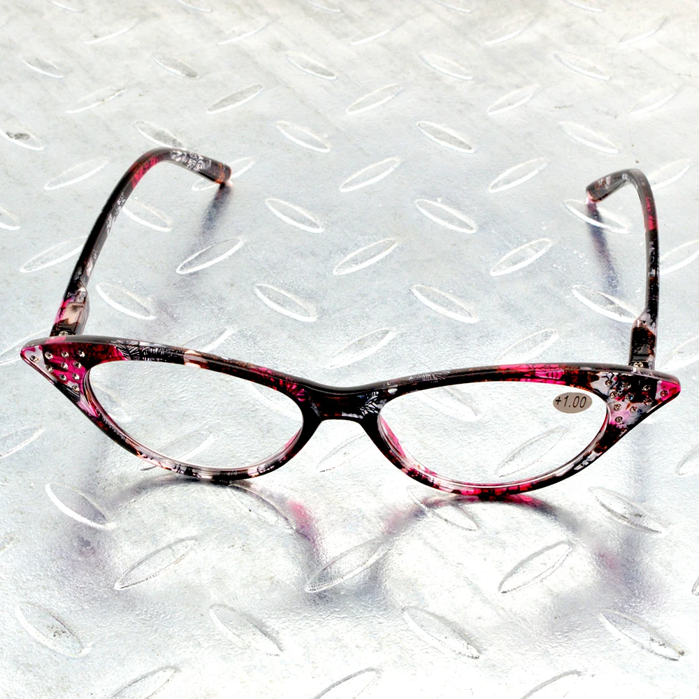 Handcrafted Cat Eye Diamond Decoration Spring Temple Small Women Reading Glasses +0.75 +1 +1.25 +1.5 +1.75 To +4