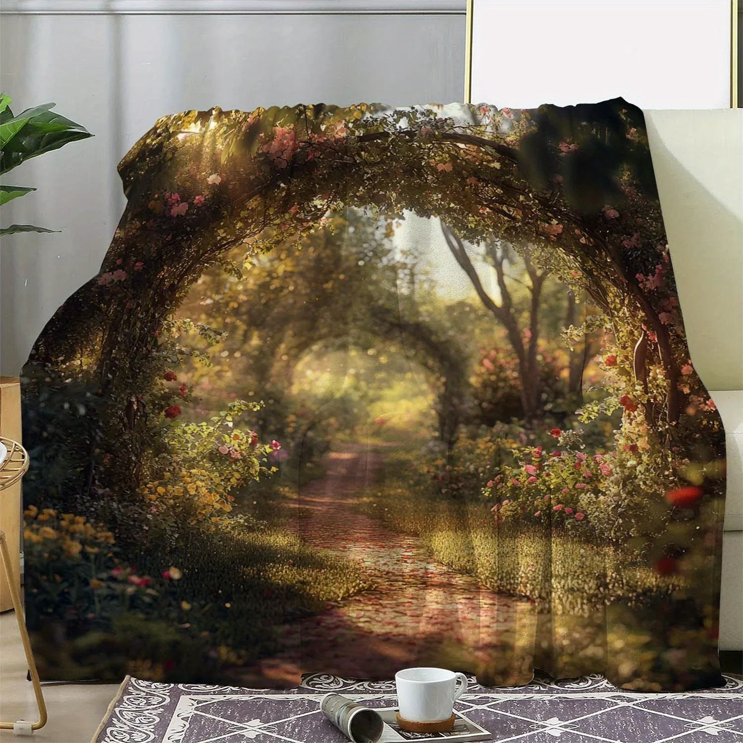 1 قطعة بطانية الفانيلا المطبوعة بمسار الأزهار خمر ، لينة مريحة كل موسم رمي للأريكة ، السرير ، السيارة ، المكتب ، التخييم ، السفر ، الرقمية #3