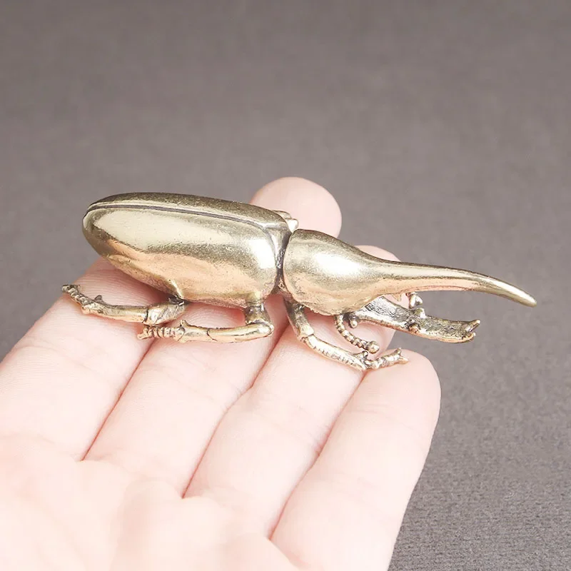 Brass Beetle Insect Figurines Miniatures Desktop Ornament Creative Tea Pet Pure Copper Crafts Funny Home Decoration Accessories