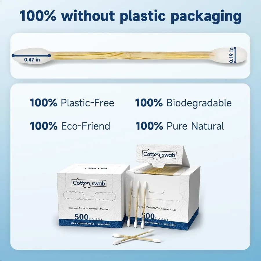 500 Count Cotton Swabs Bamboo Cotton Swab for Eye Ears Oil Makeup Lint Free Double Tipped Natural Cotton Buds Cleaning with Woo