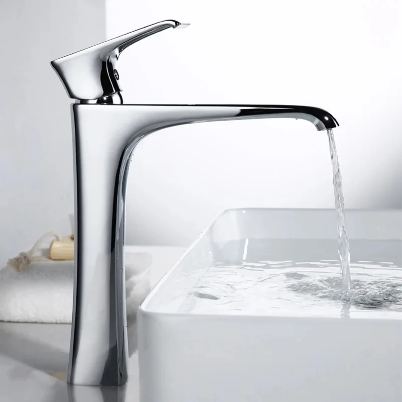 

Bathroom Basin Sink Faucet Deck Mounted Hot And Cold Water Basin Mixer Taps Chrome Lavatory Sink Waterfall Single Hole Tap
