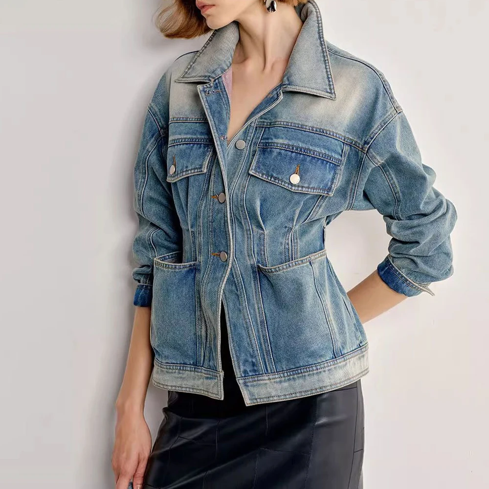 معطف ربيعي وخريفي بتصميم عتيق من قماش الدنيم المغسول لعام 2025 سترة جديدة صغيرة فضفاضة غير رسمية jaqueta feminino jens #3